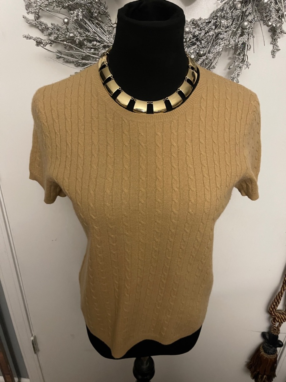 Lauren Ralph Lauren Mustard Cable Knit Short Sleeve Sweater